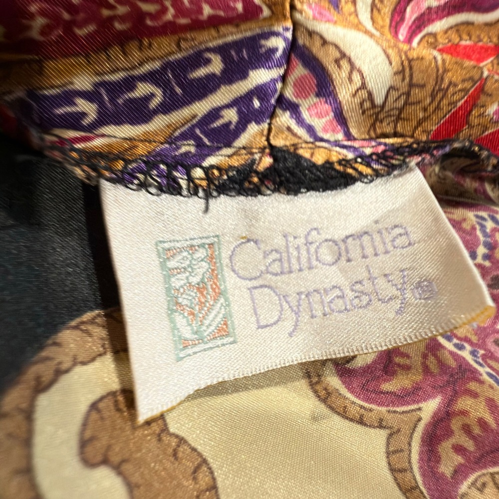 California Dynasty Robe Womens OS Red Paisley Satin Belted Loungewear Vintage - Picture 7 of 7